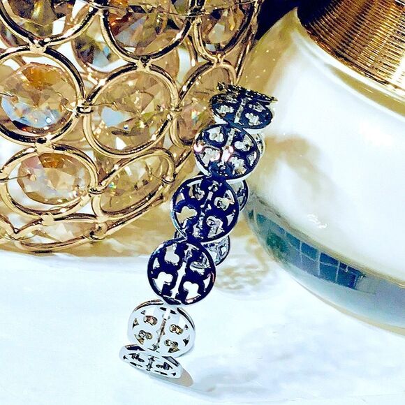 TORY BURCH CIRCLE LOGO SILVER BRACELET - Picture 1 of 8